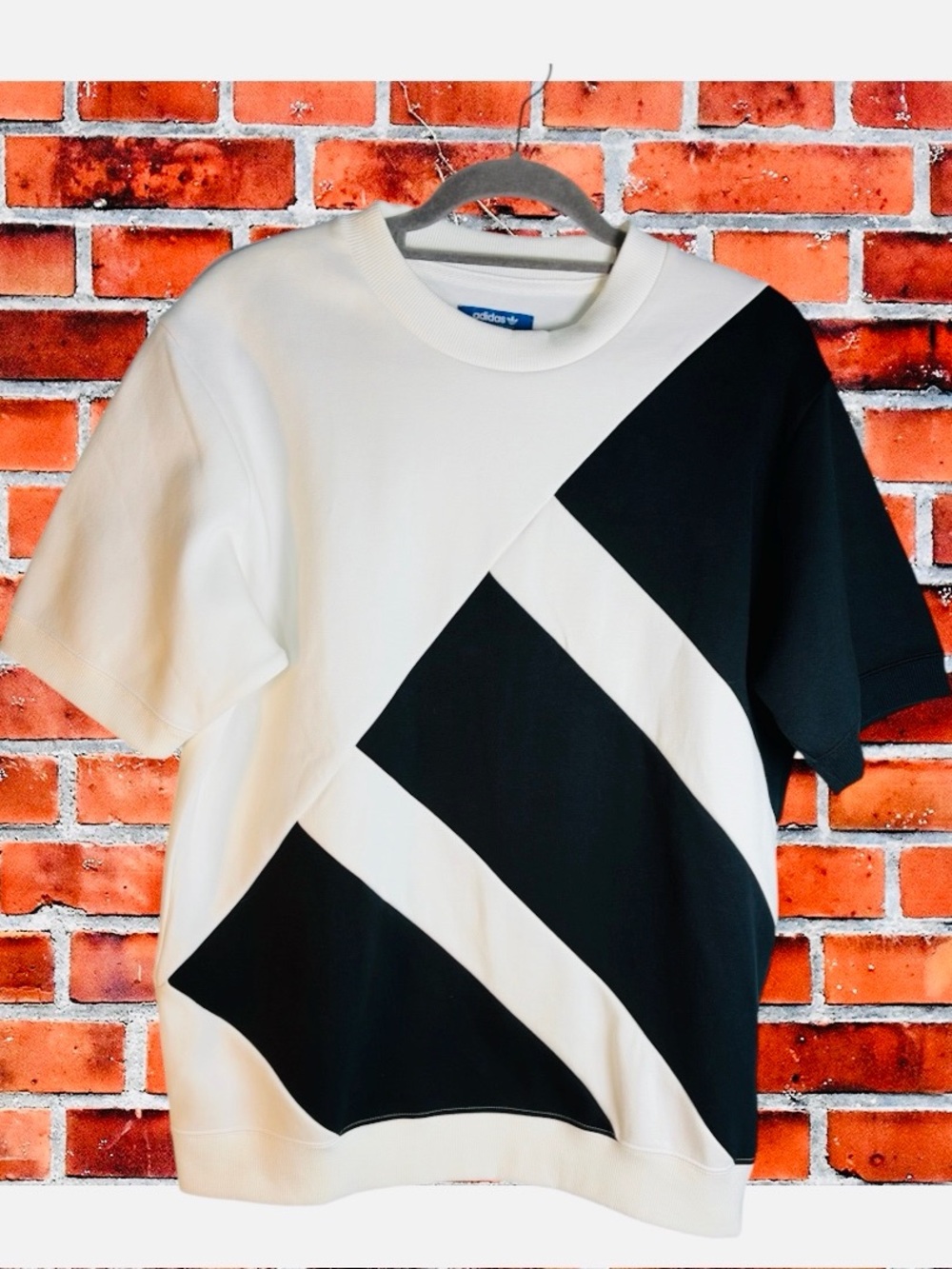 Adidas Sweater Mens M Black White Big Logo Graphic Crewneck Equipment